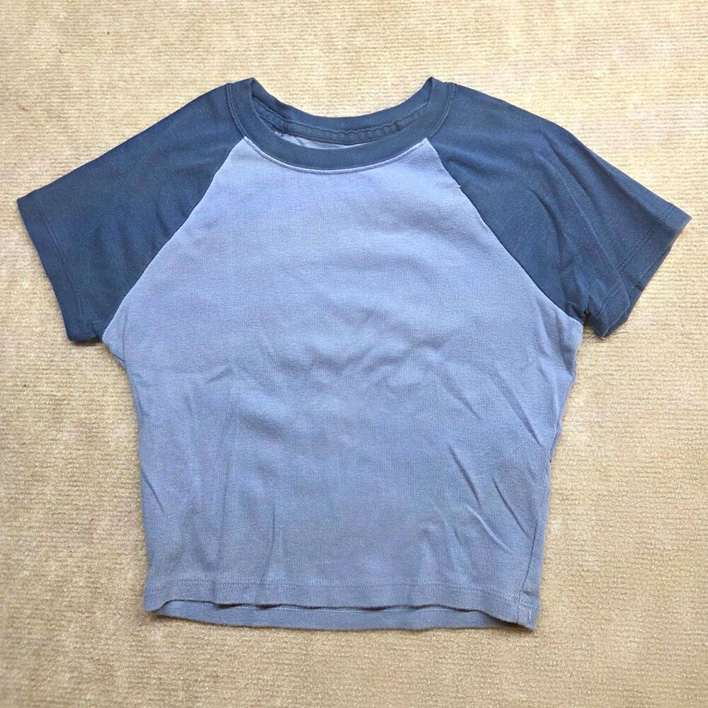 Hollister Women's XS Gray/Navy Colorblock Crew Neck Raglan Short Sleeve Tee